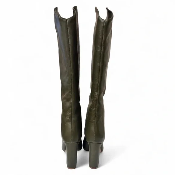 NWOB - SCHUTZ Gabrielle Military Army Green Leather Knee High Boots - Size 9.5B - Picture 5 of 9